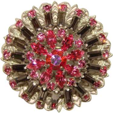 Fabulous PINK & SMOKE Rhinestone Vintage Brooch