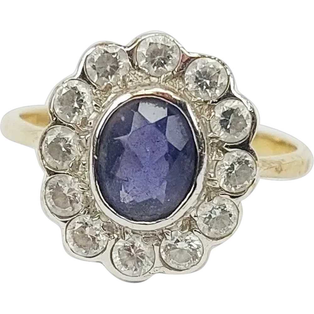 9ct Gold Iolite & Cubic Zirconia Ring UK Size N, … - image 1