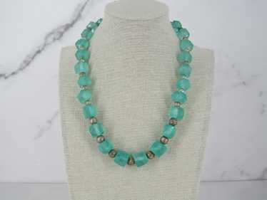 Aqua Glass Brushed Beaded Necklace - image 1