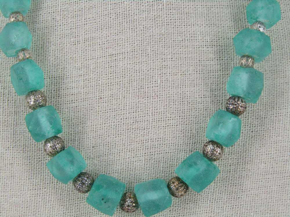 Aqua Glass Brushed Beaded Necklace - image 2