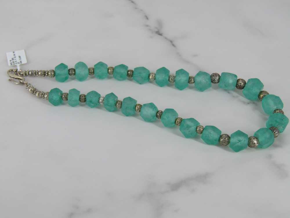 Aqua Glass Brushed Beaded Necklace - image 3