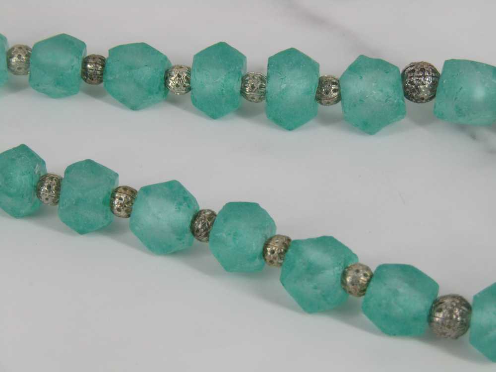 Aqua Glass Brushed Beaded Necklace - image 4