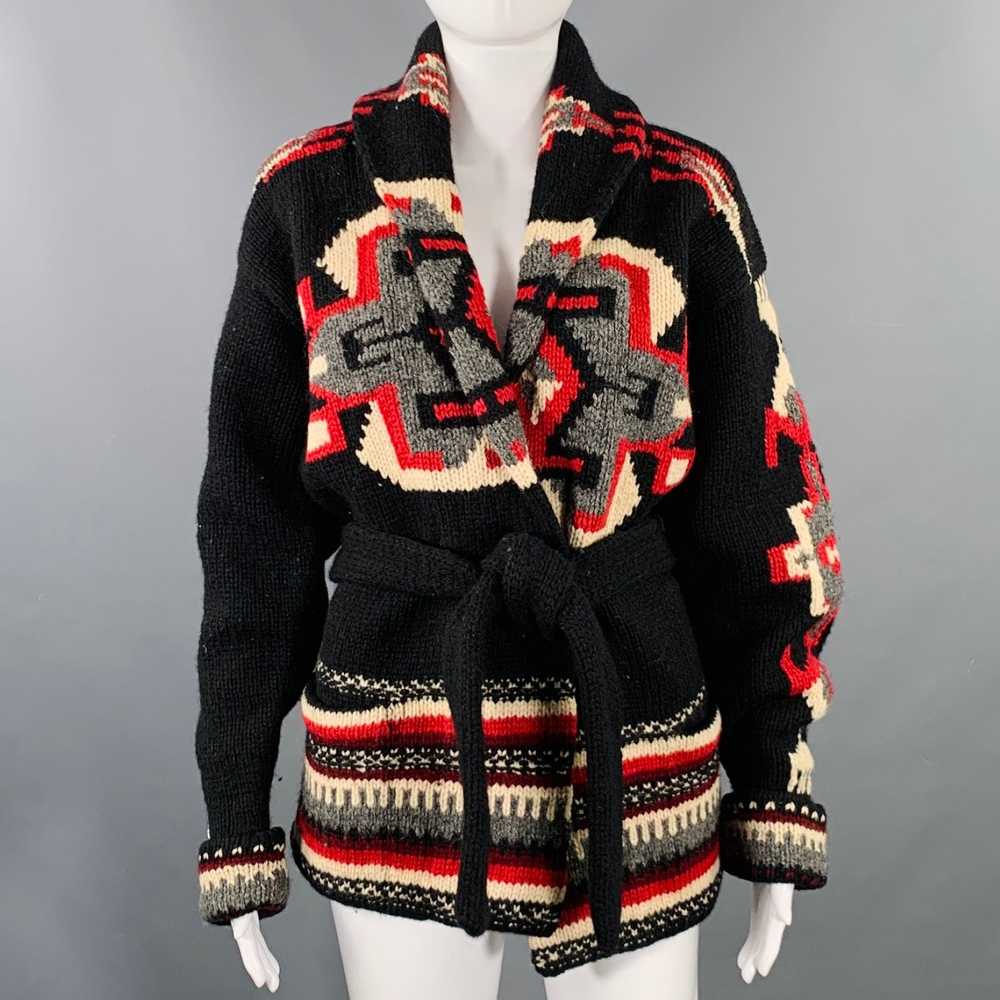 Ralph Lauren Black Red Black Wool Shawl Collar Ca… - image 1