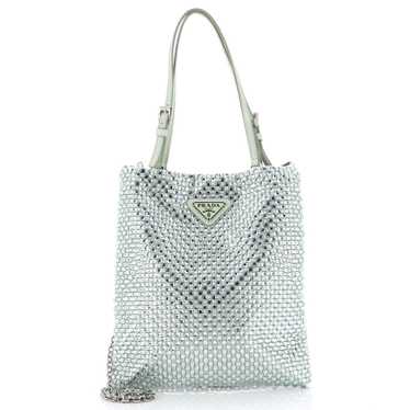 PRADA Chain Flat Tote Crystal Embellished Satin M… - image 1