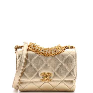 CHANEL Crystal Logo Letters Chain Handle Flap Bag 