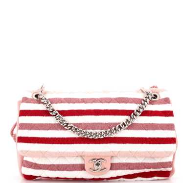 CHANEL Rope Flap Bag Quilted Striped Jersey Large - image 1