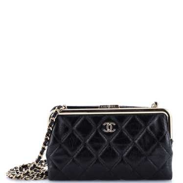 CHANEL Logo Clasp Frame Clutch with Chain Quilted 