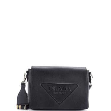 PRADA Triangle Logo Flap Crossbody Bag Embossed Sa