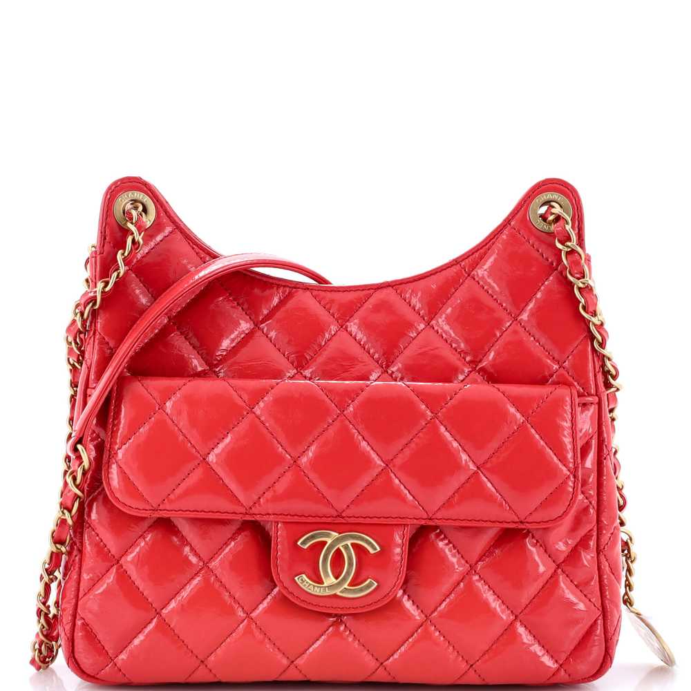 CHANEL Wavy CC Hobo Quilted Crumpled Calfskin Med… - image 1