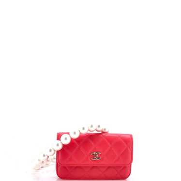 CHANEL Pearl Strap Clutch with Chain Quilted Calfs