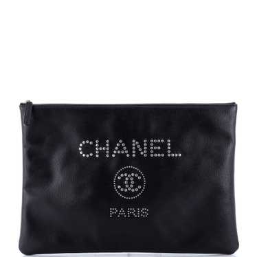 CHANEL Deauville Pouch Studded Caviar Large