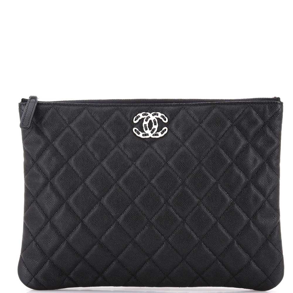 CHANEL Woven Chain CC O Case Clutch Quilted Cavia… - image 1