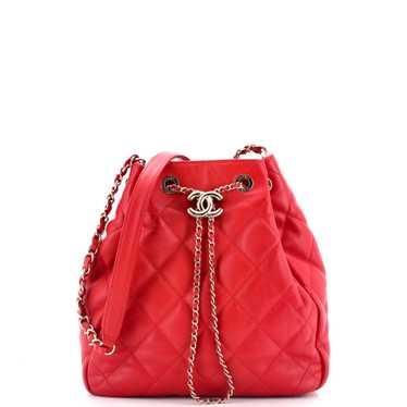 CHANEL CC Drawstring Bucket Bag Quilted Lambskin S