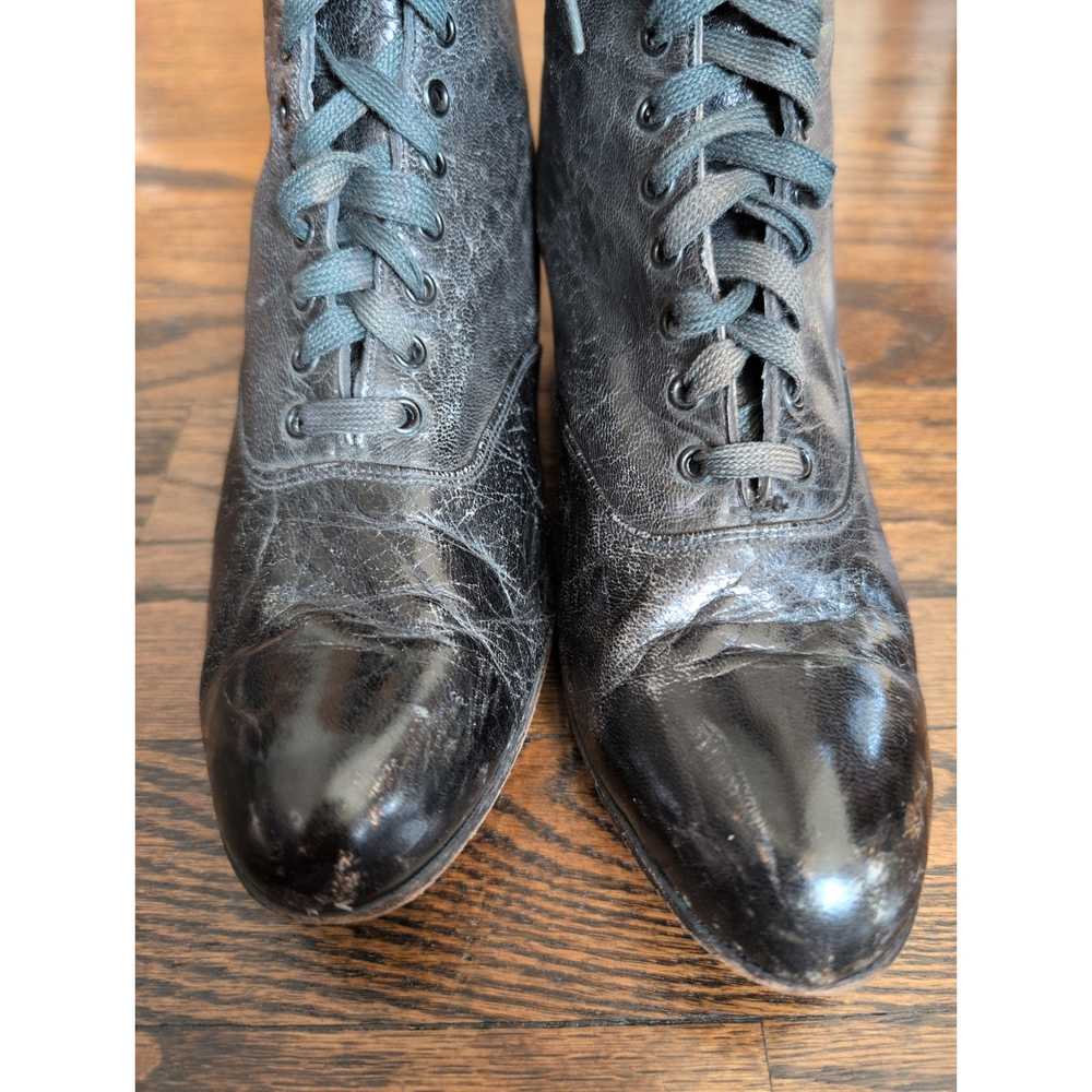 Edwardian Granny Boots Lace Up Black Leather 6.5 - image 3