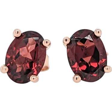 Garnet Solitaire Stud Earrings in Solid 14K Gold … - image 1