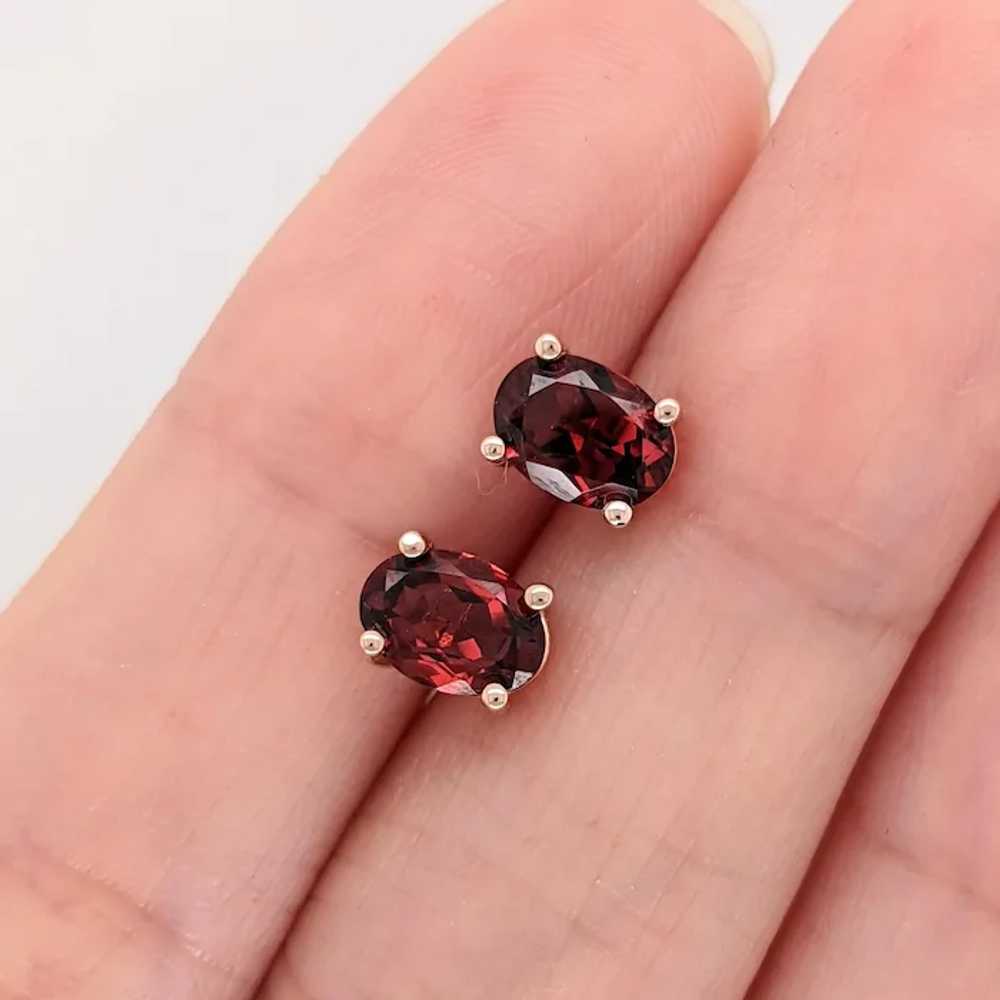 Garnet Solitaire Stud Earrings in Solid 14K Gold … - image 2