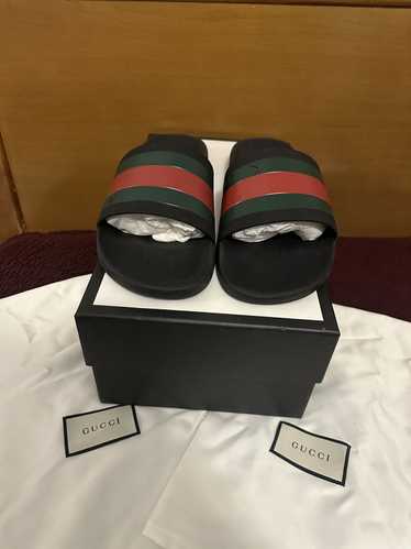 Gucci Gucci Web Rubber Slide Sandal Black Red Gree