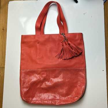 Ann Taylor coral leather tote with tassels - image 1