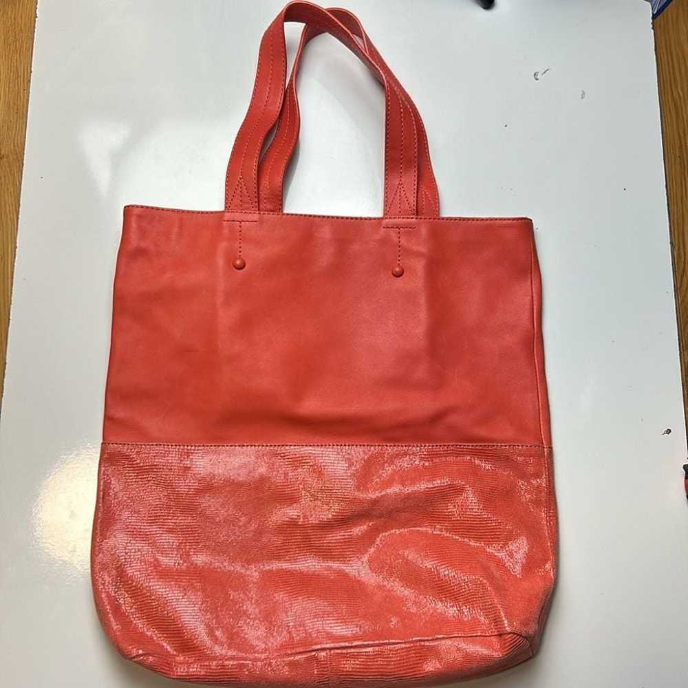 Ann Taylor coral leather tote with tassels - image 2