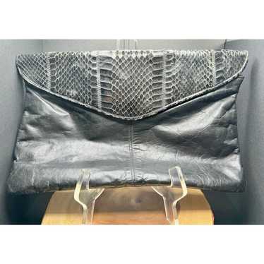 Vintage Black Leather and Snakeskin Clutch - image 1