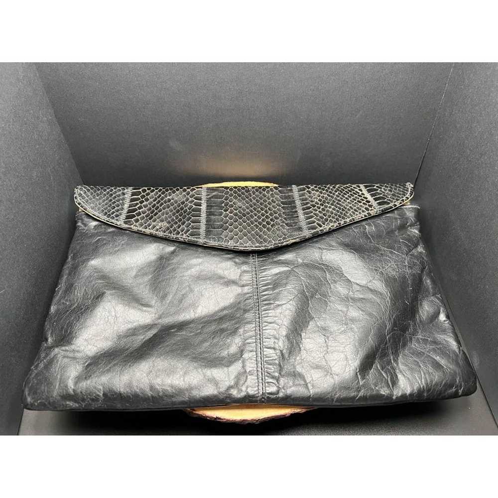 Vintage Black Leather and Snakeskin Clutch - image 4