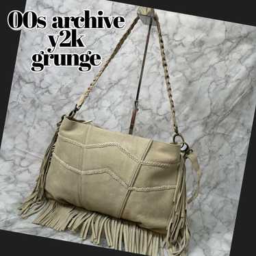 y2k Grunge Leather Fringe 2way One-Shoulder Bag Ar