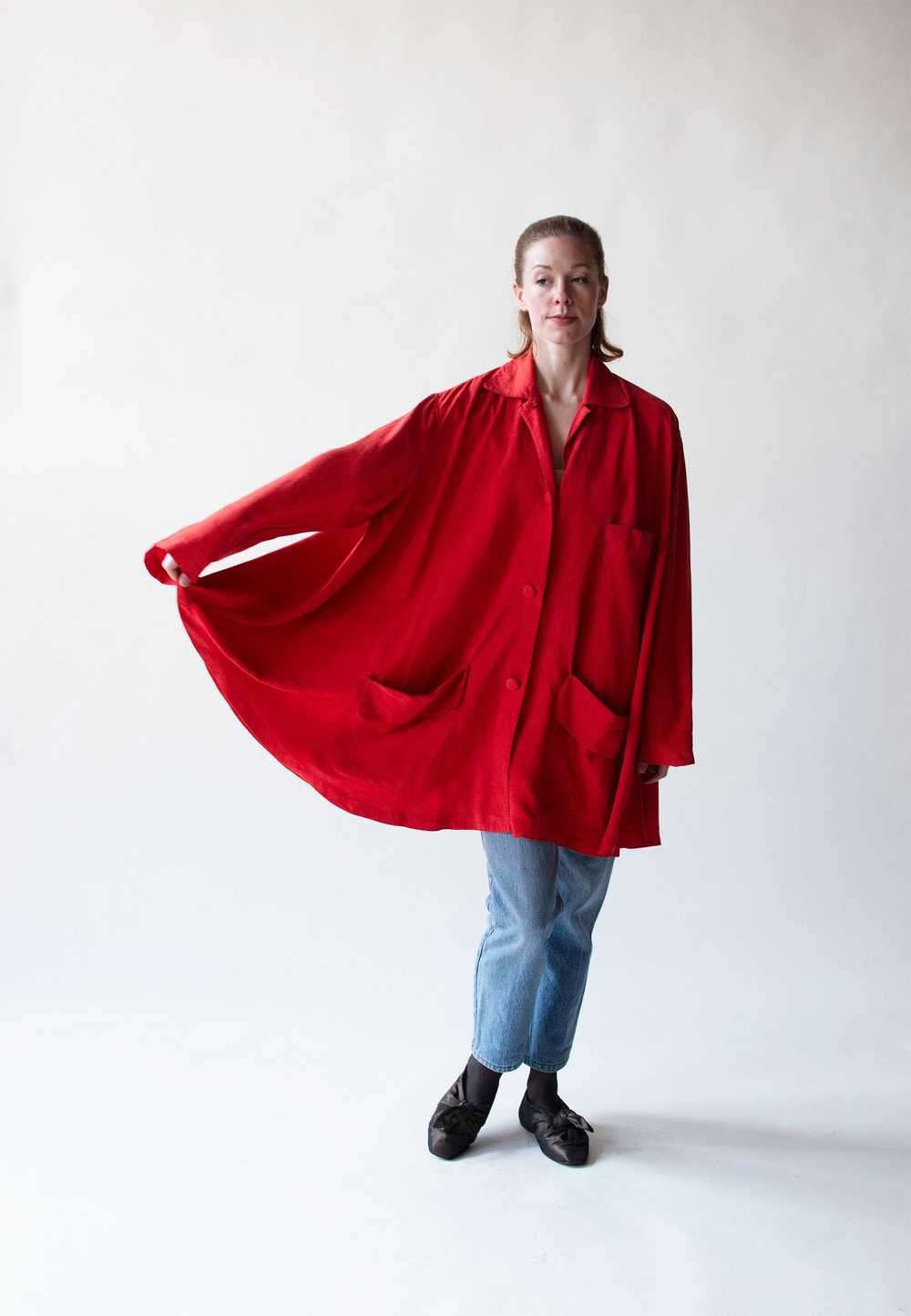 Red Silk Smock Top | Donna Karan - image 3