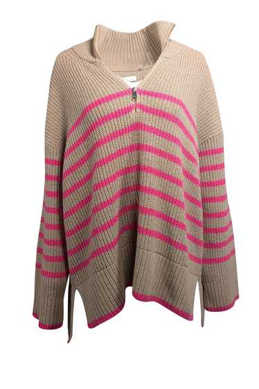 Barbour - Tan & Pink Knit Quarter Zip Sweater Sz 1