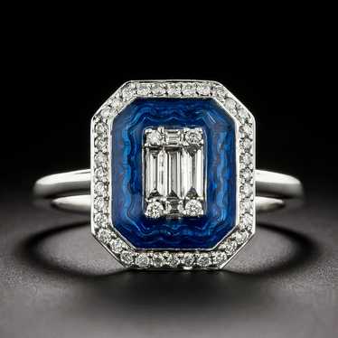 Art Deco-Style Blue Enamel and Diamond Ring - image 1