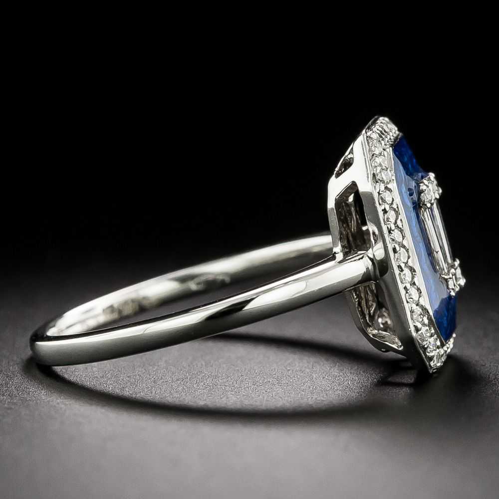 Art Deco-Style Blue Enamel and Diamond Ring - image 2