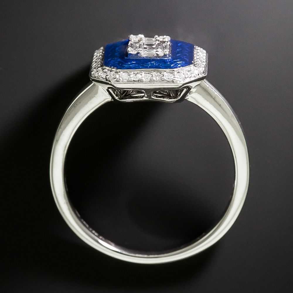 Art Deco-Style Blue Enamel and Diamond Ring - image 3