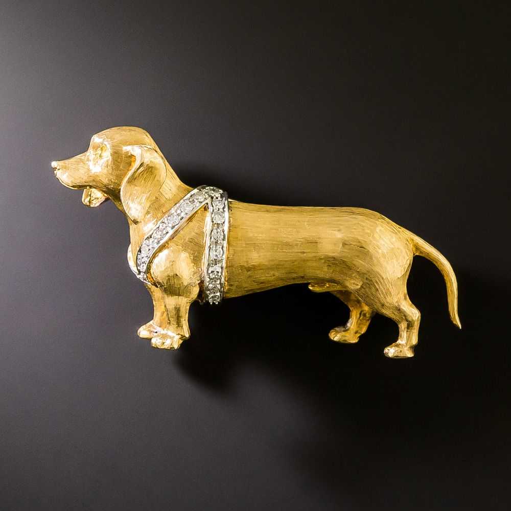 Mid-Century Diamond Dachshund Brooch - image 1