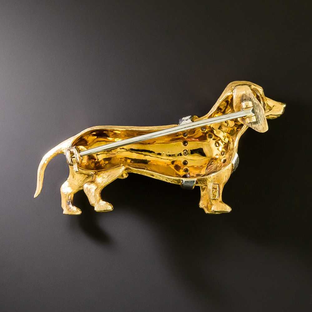 Mid-Century Diamond Dachshund Brooch - image 2