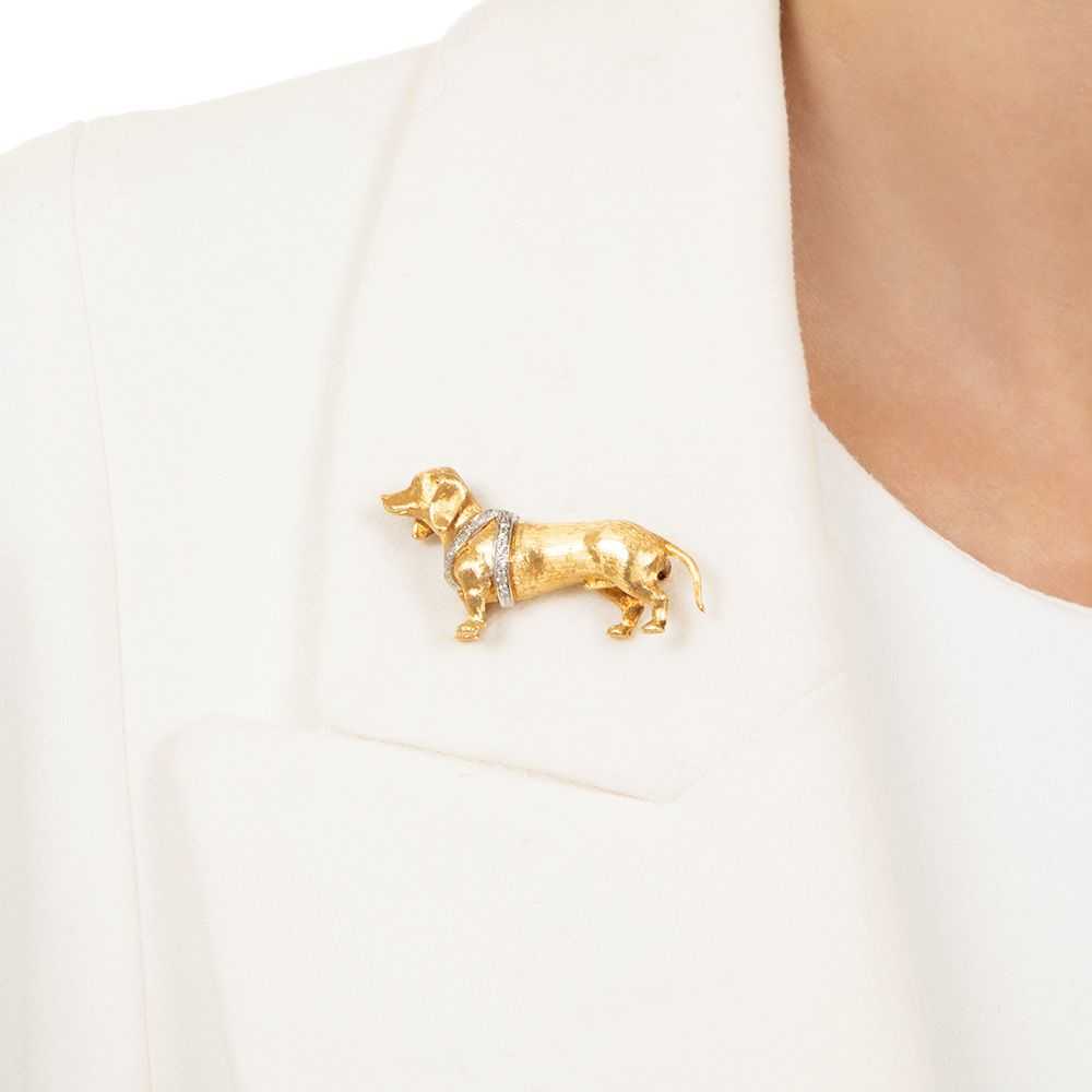 Mid-Century Diamond Dachshund Brooch - image 3