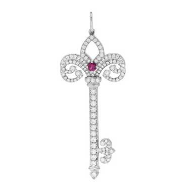 TIFFANY Platinum Diamond Ruby Enchant Heart Key P… - image 1