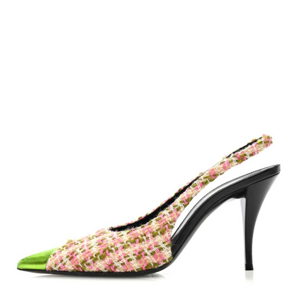 SAINT LAURENT Tweed Cap Toe Vesper Slingback Pump… - image 1