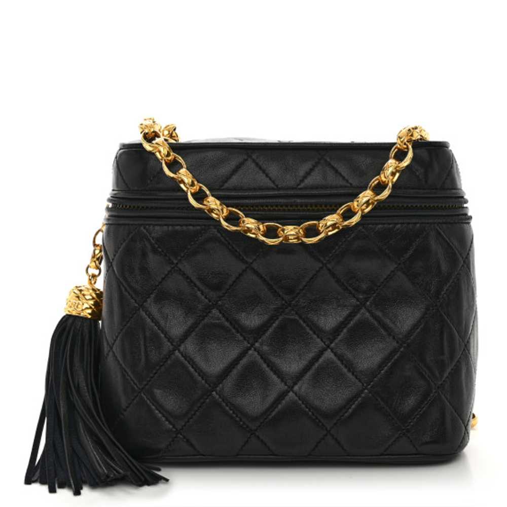 CHANEL Lambskin Quilted Tassel Shoulder Bag Black - image 1