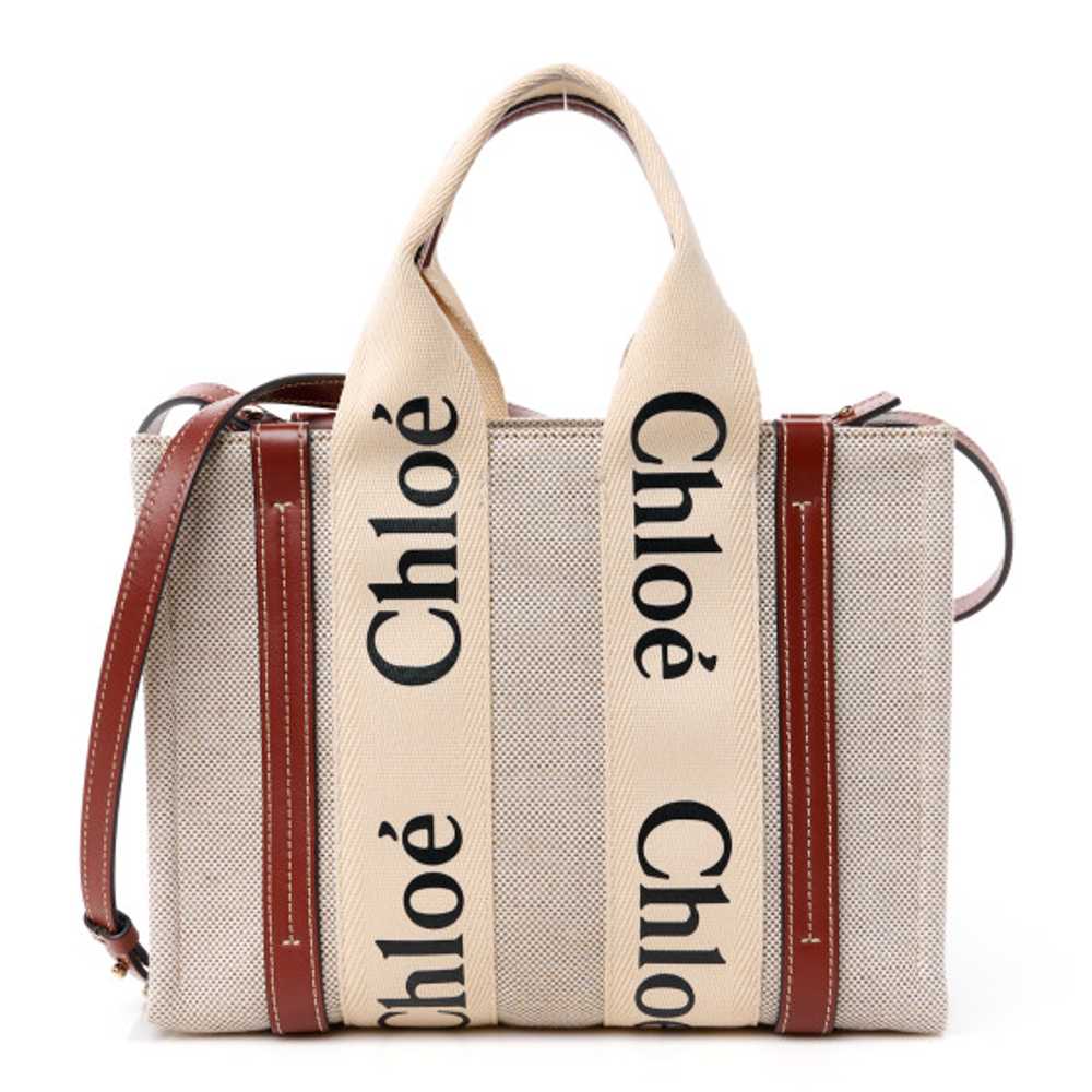 CHLOE Cotton Calfskin Small Woody Ribbon Tote Wit… - image 1