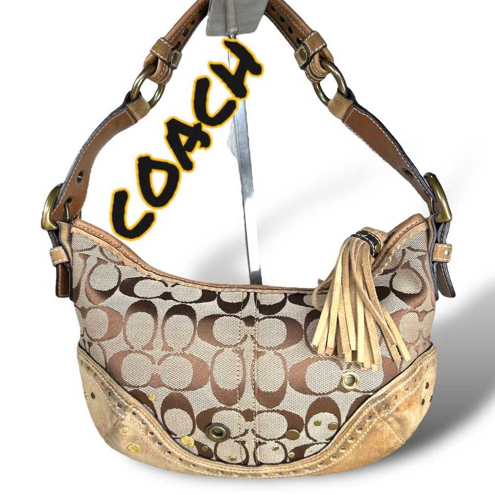 Coach Cowboy Suede Handbag Signature Canvas One S… - image 2