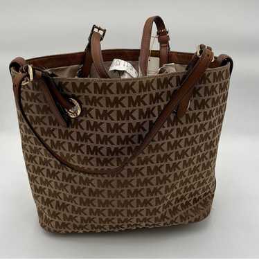 Michael Kors Brown And Tan Monogram Tote Purse - image 1