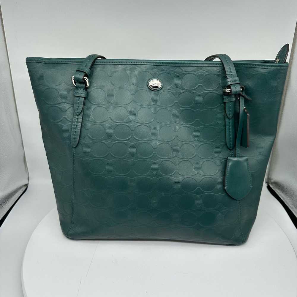 Coach Peyton Signature Hunter Green Embossed Zip … - image 1