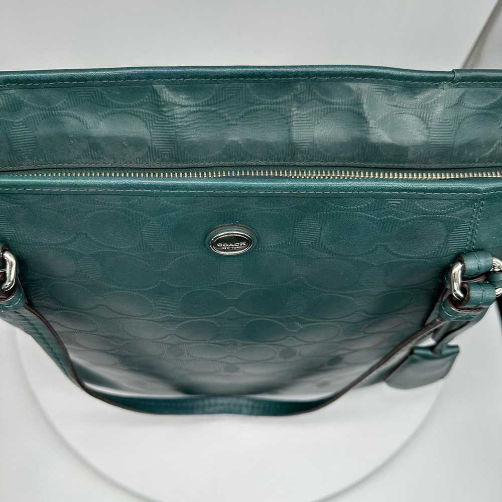 Coach Peyton Signature Hunter Green Embossed Zip … - image 3