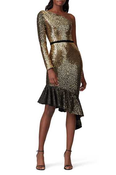 Marchesa Notte Gold Sequin Cocktail Dress