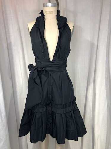 Vintage Inspired 50s Black Ruffled Halter Dress