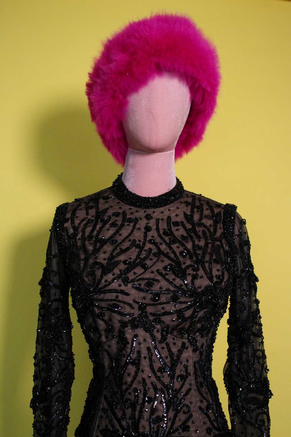 Vintage 60s 70s Black and Nude Beaded Burlesque D… - image 2