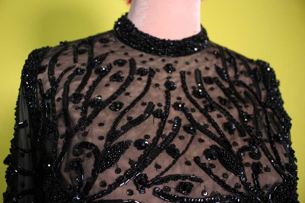 Vintage 60s 70s Black and Nude Beaded Burlesque D… - image 4