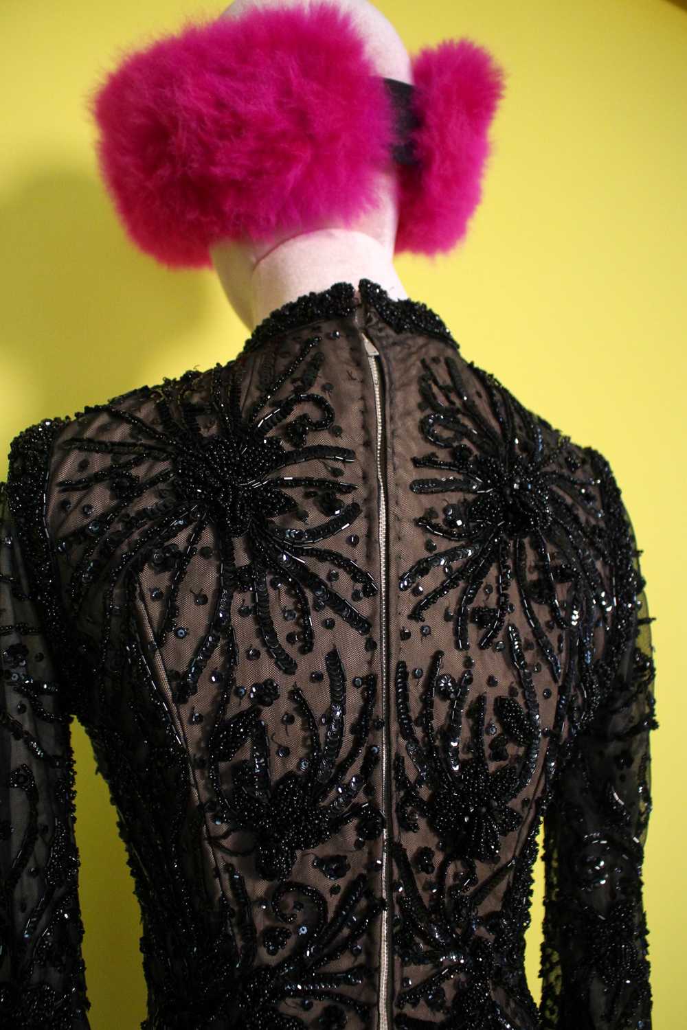 Vintage 60s 70s Black and Nude Beaded Burlesque D… - image 5