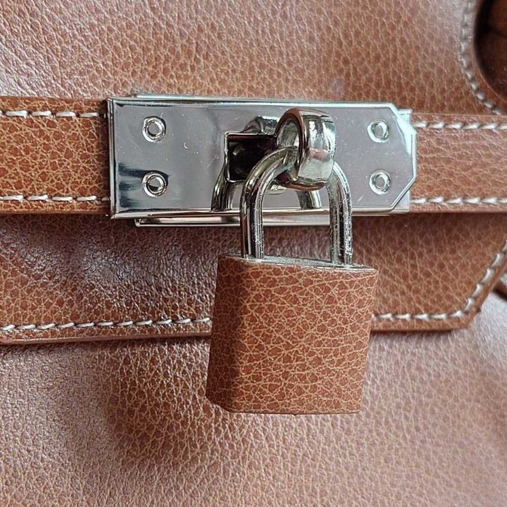 Hamano Handbag Padlock Turn Lock Tea Leather Ladi… - image 10