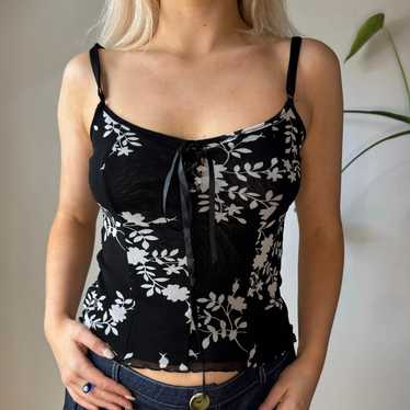 Unbranded Floral Cami Top - Medium Black Nylon - image 1