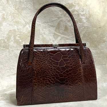 80s Showa retro vintage turtle leather handbag wi… - image 1